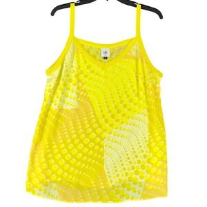 Cabi Sunburst Cami Sleeveless Tank Top Yellow Polka Dot Geometric Print M Womens
